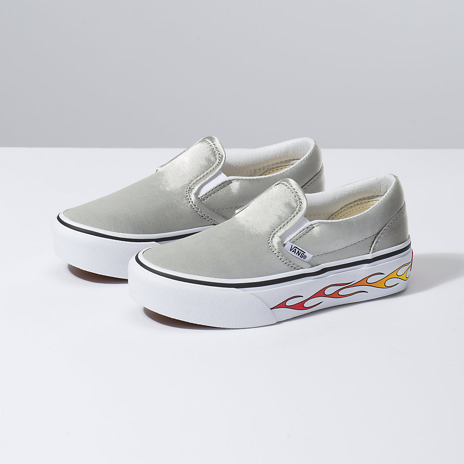 Vans Kiz Çocuk Spor Ayakkabı Sidewall Flame Slip-On Platform Metal Gümüş | 76396-843